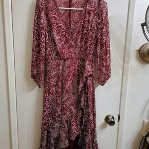 Calvin Klein Collection Maroon and White Paisley High Low Dress